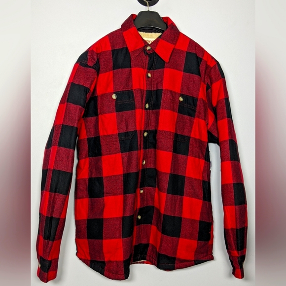 NEW Wrangler Authentics Mens Long Sleeve Sherpa Lined Shirt Jacket Sz Medium red - Picture 2 of 4